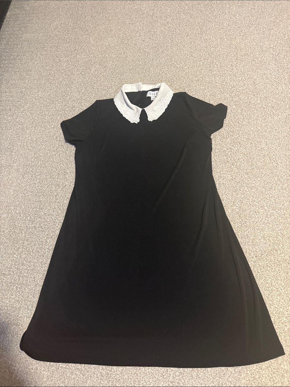 Elle Black Midi Dress with White Lace Collar